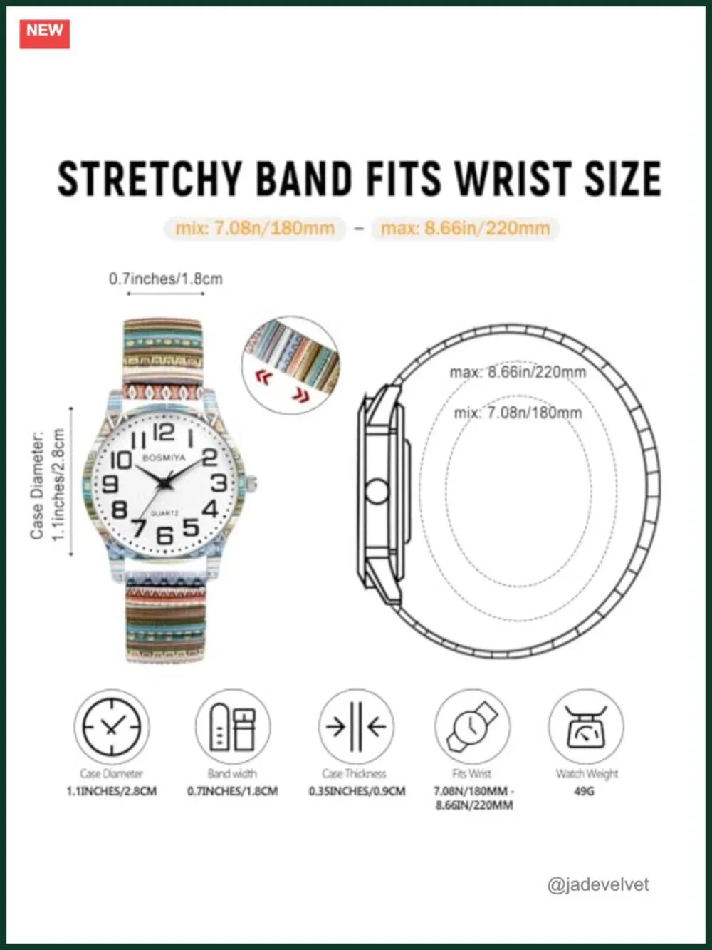 Women's Stretch Band Watch Easy Reader Analog Quartz Floral Elastic Wristwatch
